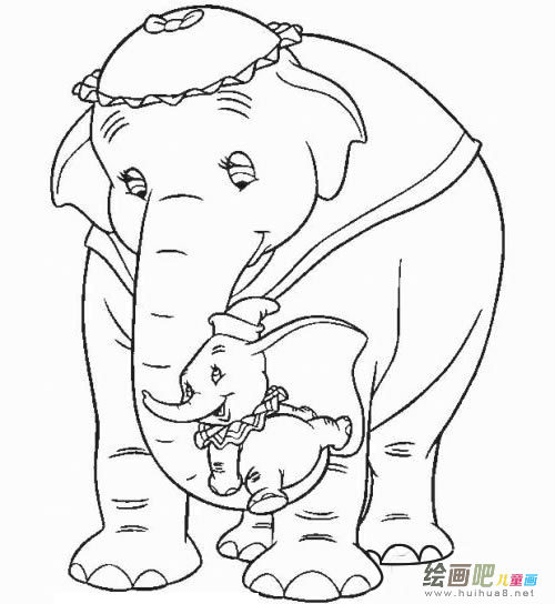 大象妈妈带小象宝宝儿童简笔画