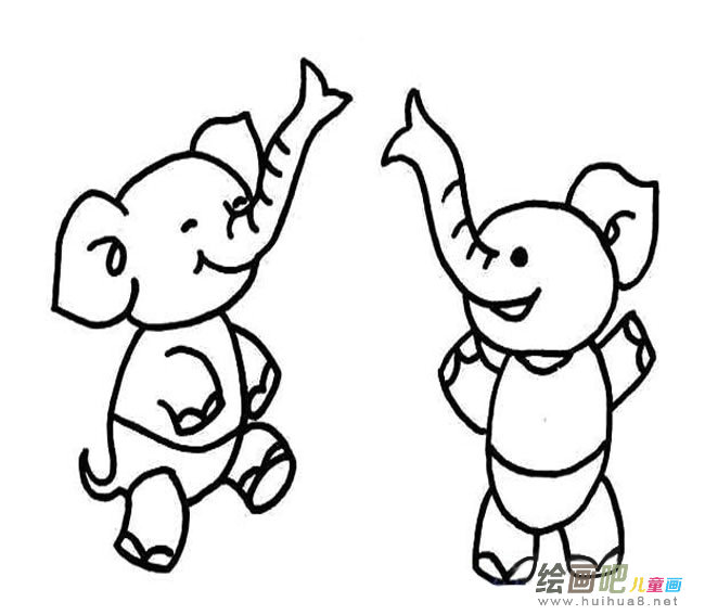 两只大象勾鼻子简笔画图片