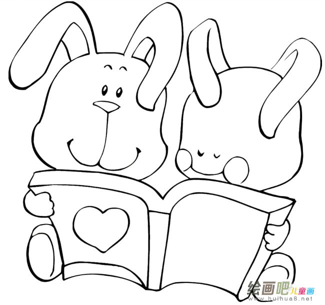 在看书的小白兔简笔画图片