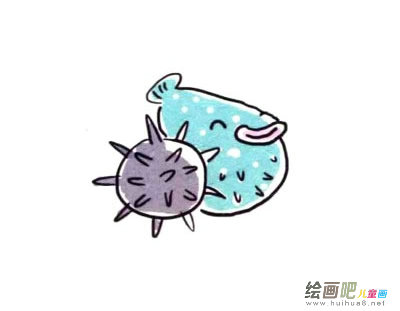 四步画出涂色的刺豚鱼简笔画图片
