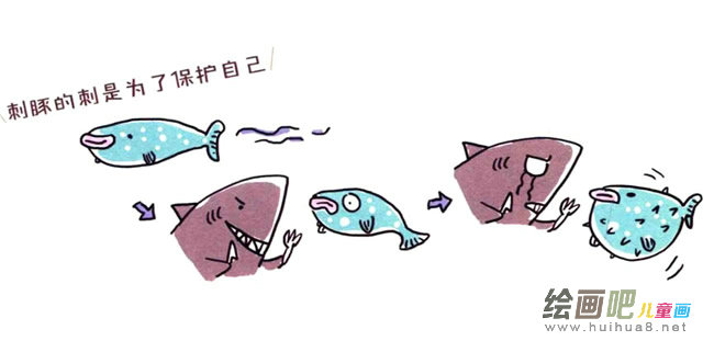 四步画出涂色的刺豚鱼简笔画图片