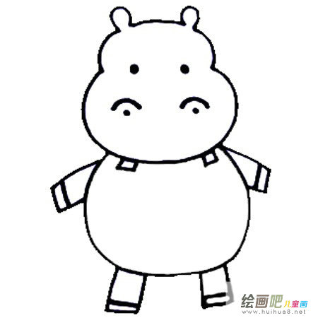 四步画出河马简笔画彩色图片