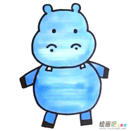 四步画出河马简笔画彩色图片