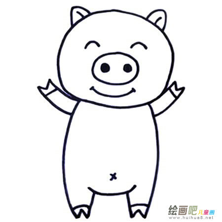 七步画出小猪简笔画彩色图片