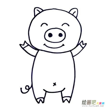 七步画出小猪简笔画彩色图片
