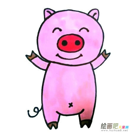 七步画出小猪简笔画彩色图片