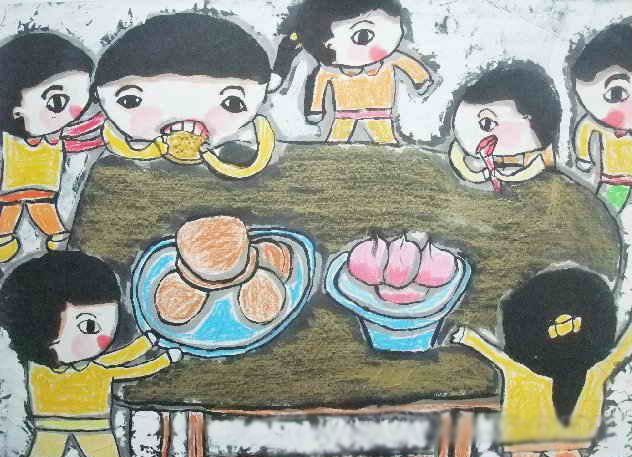 关于中秋吃月饼的儿童画 中秋节儿童画