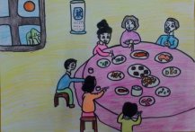 中秋节团圆饭8-12岁儿童画