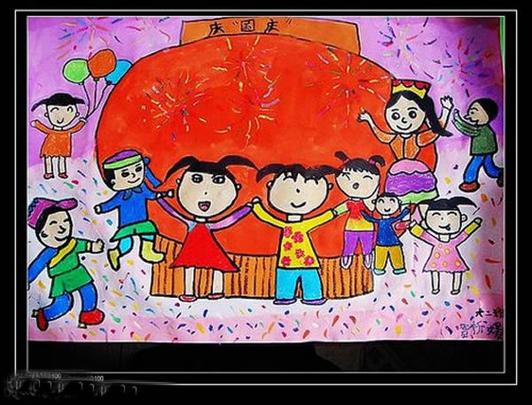 关于国庆节的儿童画：各族人民迎国庆