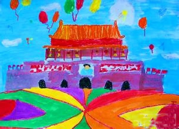 迎国庆儿童画 天安门广场小学生绘画作品