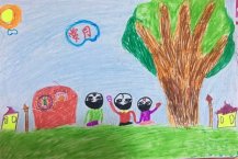 中秋赏月图片儿童画