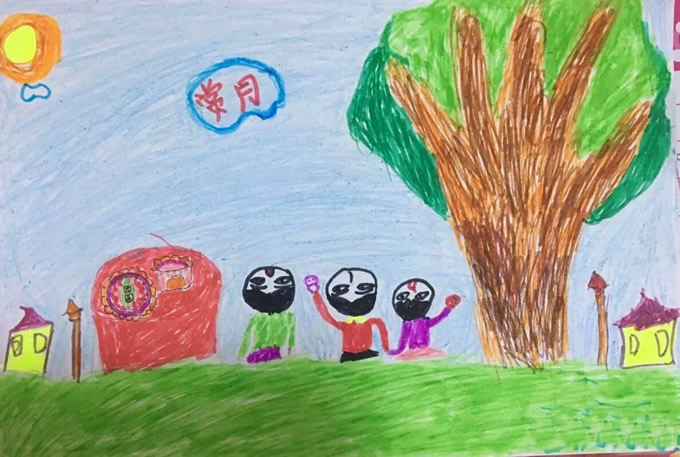 中秋赏月图片儿童画 小学生中秋节绘画