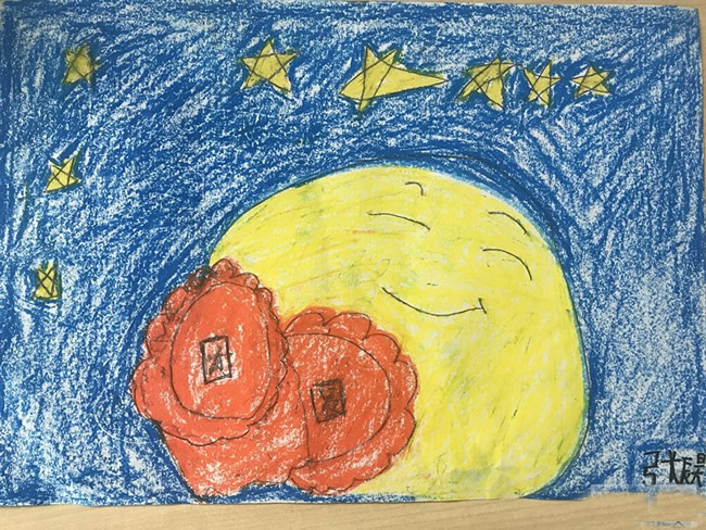 关于中秋节的儿童画：我要给月亮公公送月饼