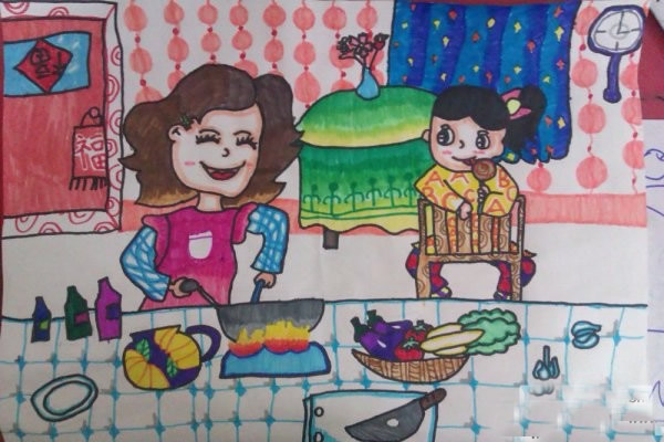 关于中秋节的儿童画 我和妈妈准备中秋大餐