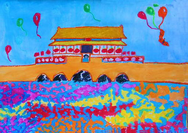 北京天安门儿童画 国庆节画画图片儿童画