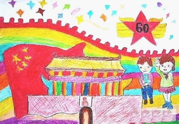 四年级北京天安门儿童画彩色铅笔画图片