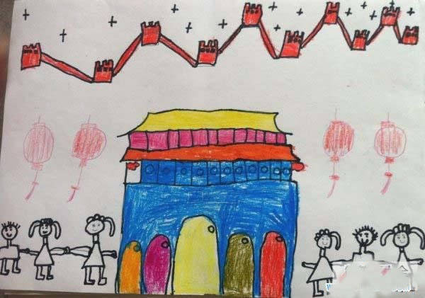 国庆节天安门儿童画 幼儿园小班国庆节绘画作品图片