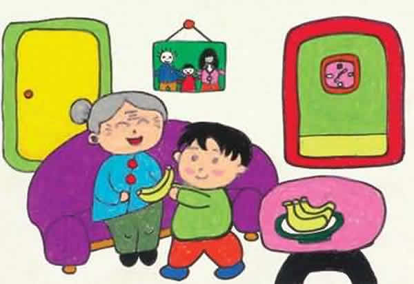 九月初九重阳节儿童画作品 给奶奶过重阳节