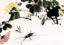 重阳节菊花水墨儿童绘画