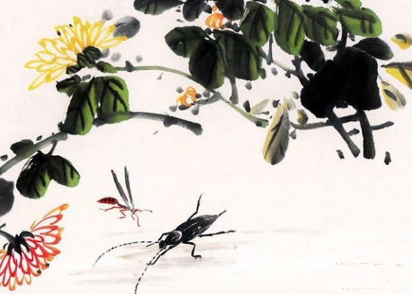 重阳节国画菊花水墨儿童绘画作品欣赏