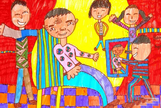 儿童画重阳节的图画 敬老院献爱心