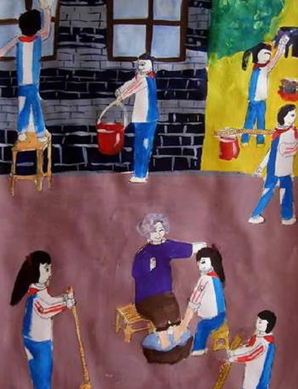 小学生重阳节儿童画之打扫敬老院作品欣赏