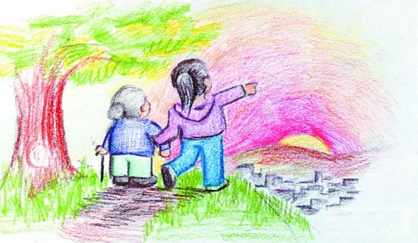 儿童画重阳节登高优秀绘画作品/蜡笔画图片