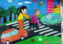 扶老奶奶过马路儿童画