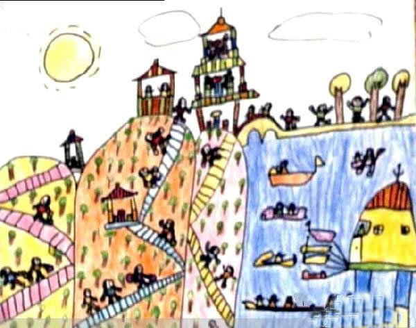 儿童画重阳节登高作品图片