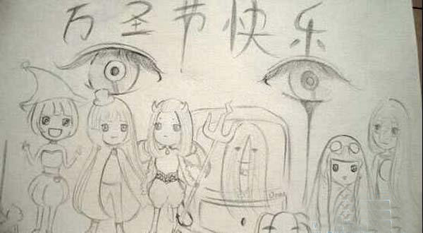 三年级万圣节快乐人物儿童画/铅笔画图片