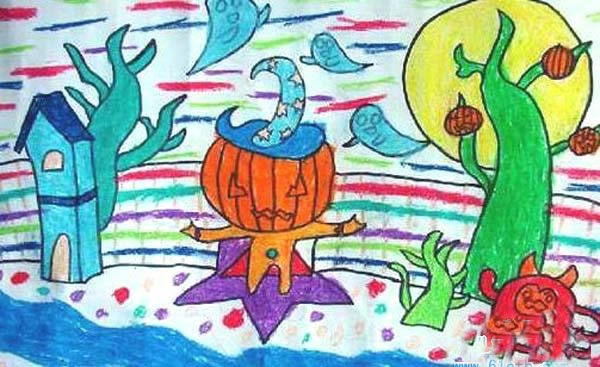疯狂的万圣节儿童画彩笔画图片