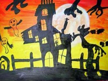 万圣节幽灵城堡儿童画画作品图片