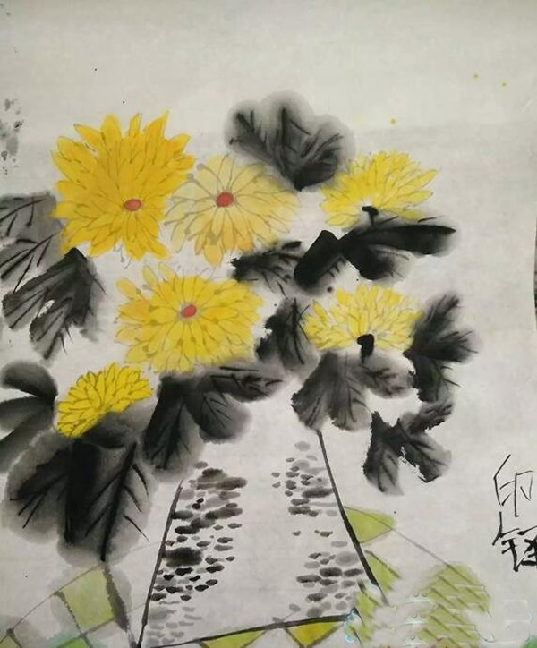 儿童画重阳节的图画_重阳节赏菊国画菊花作品欣赏