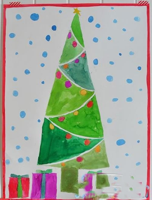 儿童画圣诞树简单画/水彩画图片