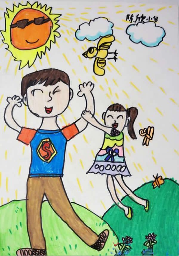 父亲节主题的儿童画创作优秀作品欣赏/蜡笔画图片