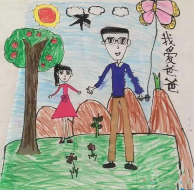 父亲节最好看的儿童画幼儿创作作品 - 我爱爸爸/蜡笔画图片