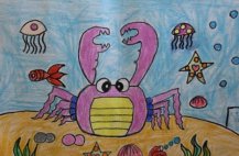幼儿园海底世界儿童画螃蟹