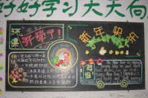 迎新年黑板报：新年贴窗花和倒贴“福”字